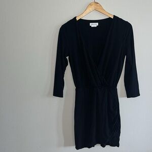 Lovers + Friends Love Happy Ruched Low Cut Black Mini Dress